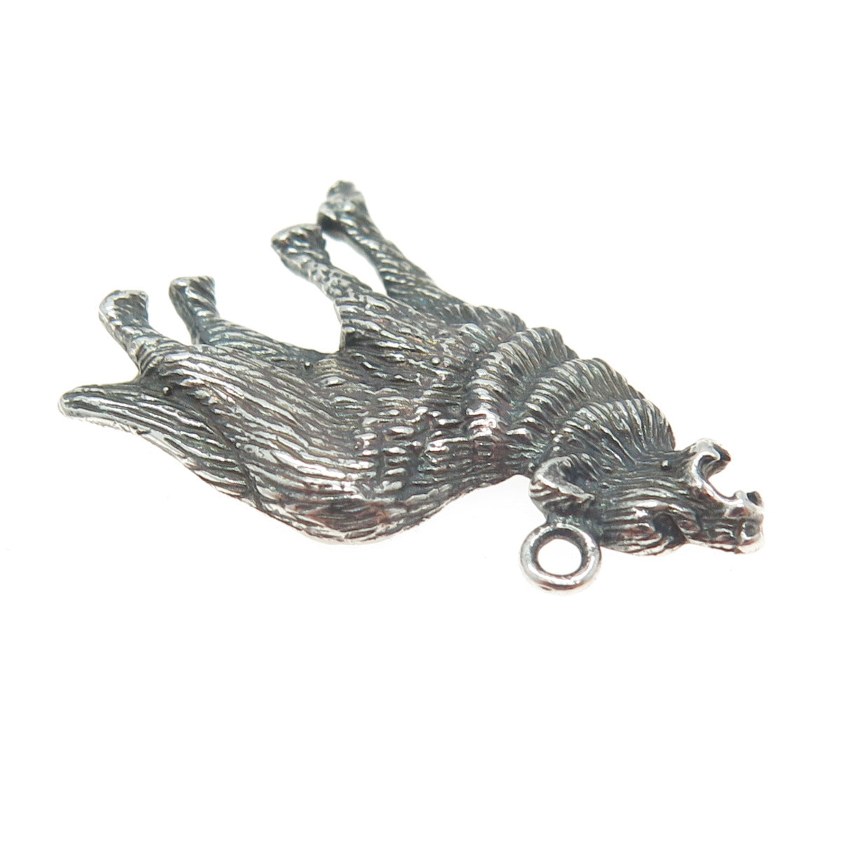 925 Sterling Silver Vintage Howling Wolf Oxidized Pendant