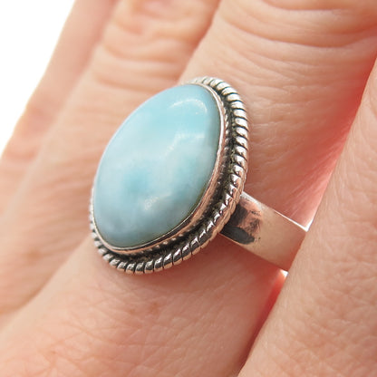 925 Sterling Silver Vintage Southwestern Real Cabochon Larimar Ring Size 7.5
