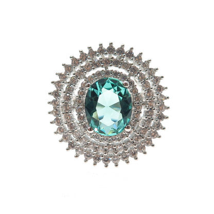 925 Sterling Silver Oval-Cut Paraiba & White C Z Bohemian Ring Size 8.25