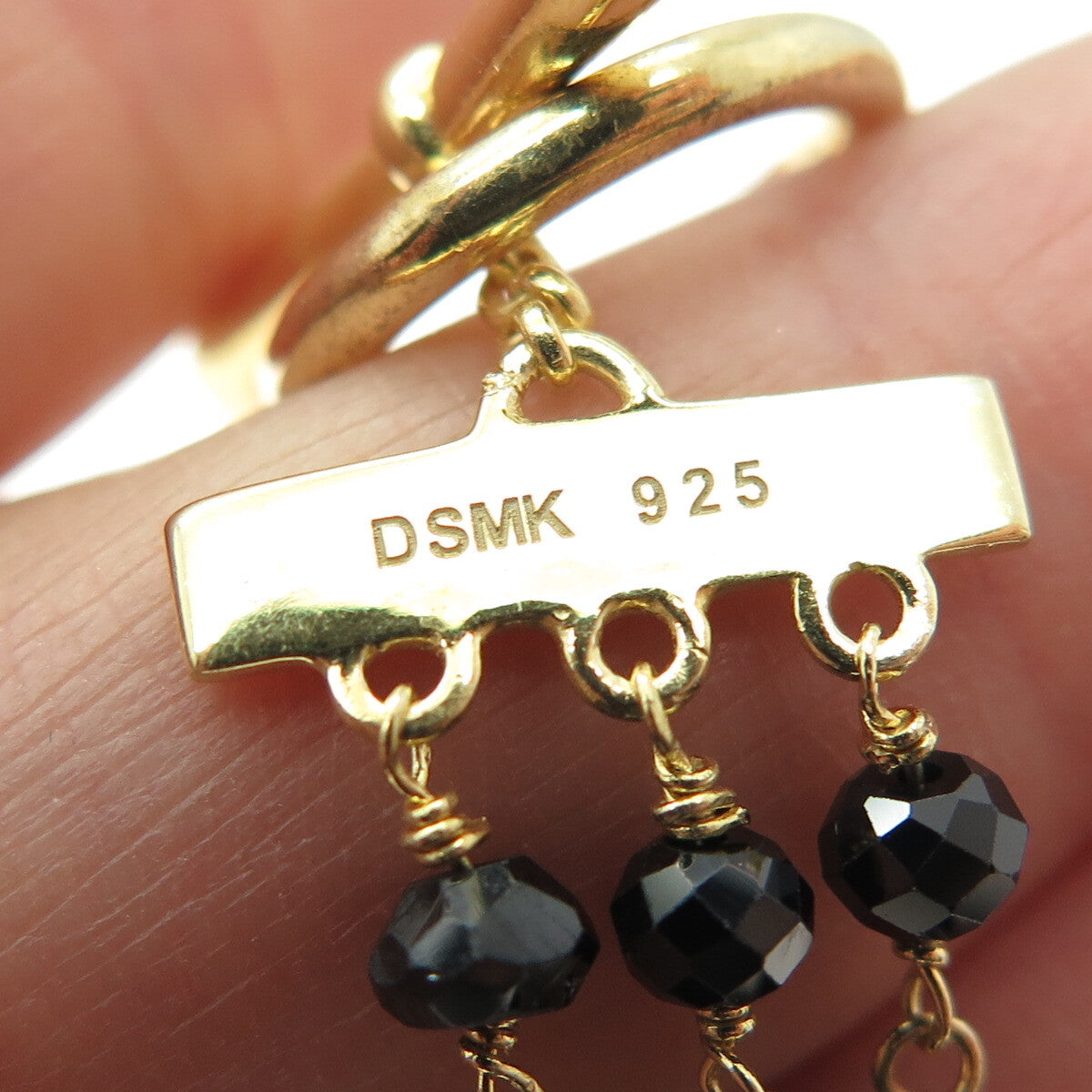 DSMK 925 Sterling Gold Plated Sapphire Black Spinel Amethyst Ball Bracelet 6.75"