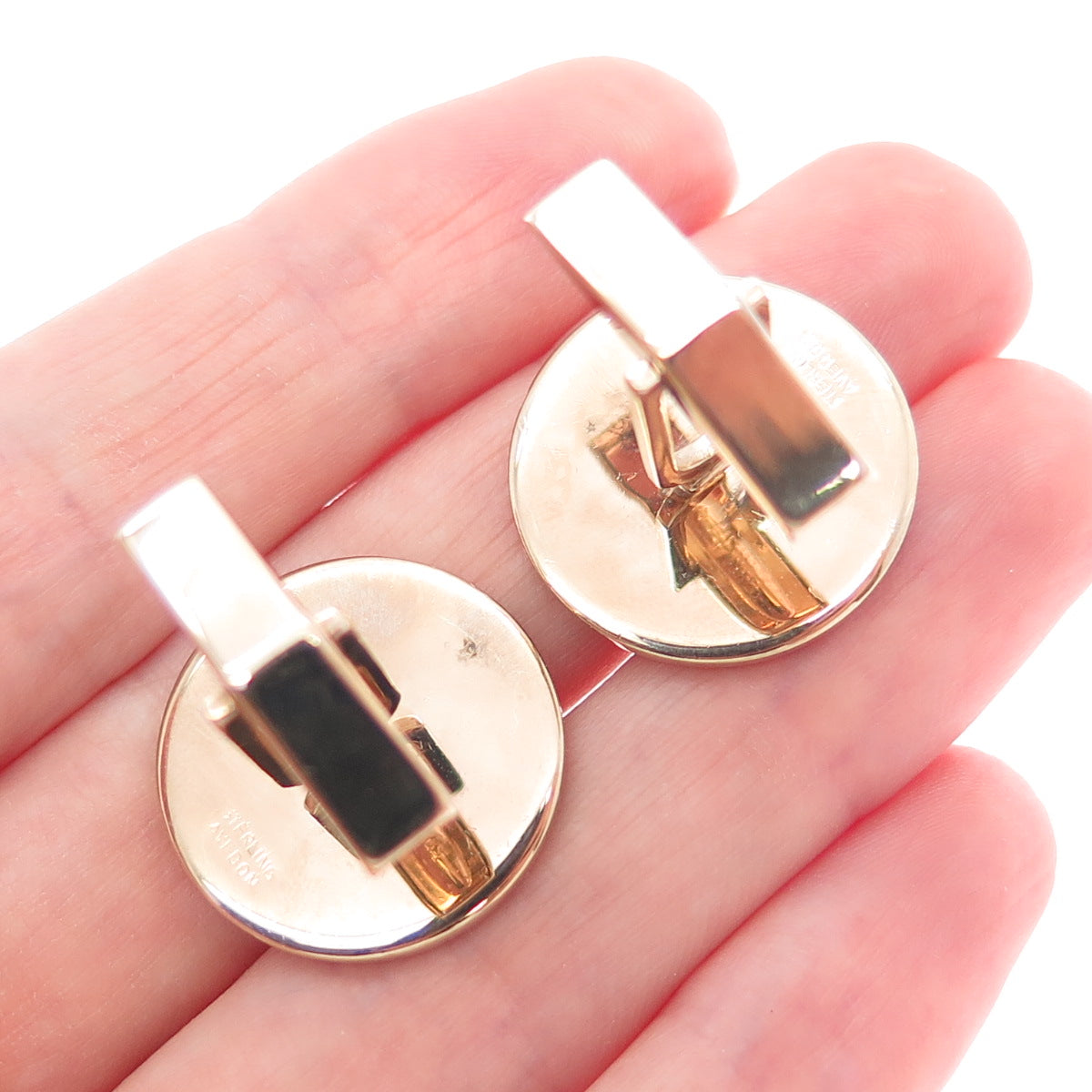 AVEDON 925 Sterling Silver Rose Gold Plated Vintage Round Cufflinks