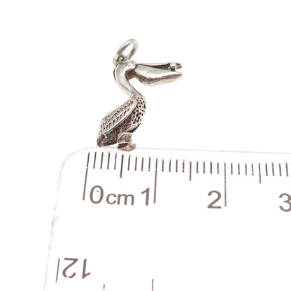 925 Sterling Silver Vintage Pelican Oxidized Mini Charm Pendant