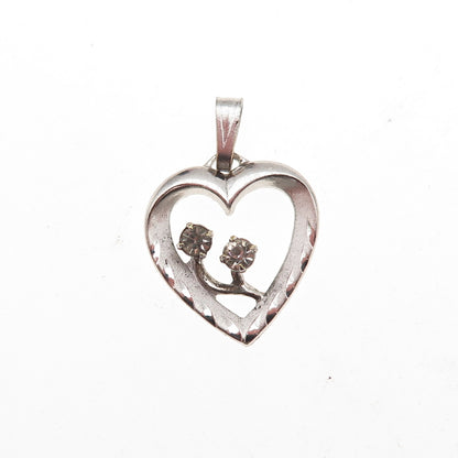 Jerome Fleischer & Co. 925 Sterling Silver Vintage Rhinestone Heart Mini Pendant