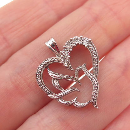 925 Sterling Silver Real Round-Cut Diamond Bird Heart Mini Charm Pendant
