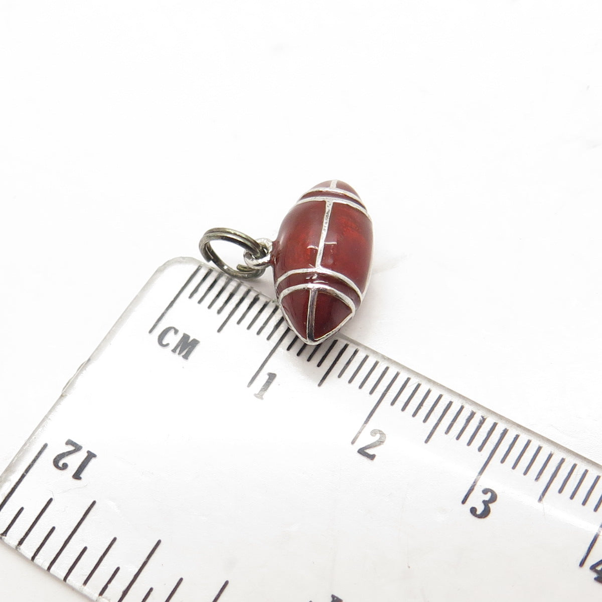 925 Sterling Silver Vintage Red Enamel American Football Ball Charm Pendant