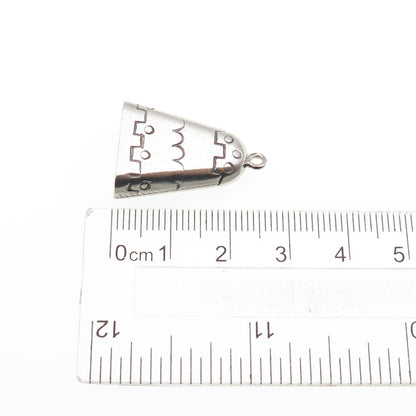 Old Pawn 925 Sterling Silver Vintage Southwestern Bell Tribal 3D Charm Pendant