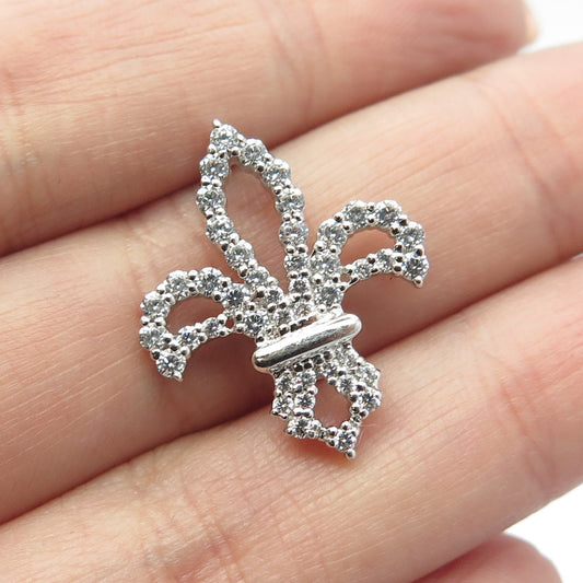 925 Sterling Silver White C Z Fleur de Lis Pendant