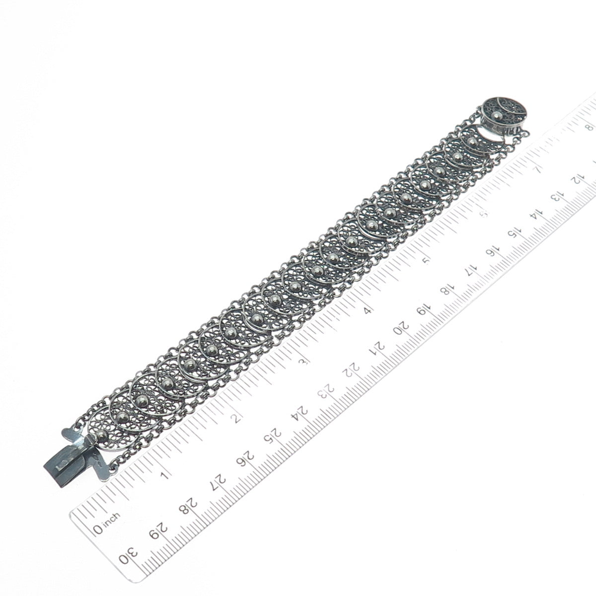 835 Silver Antique Netherlands Filigree Overlap Disc Oxidized Bracelet 6.75"