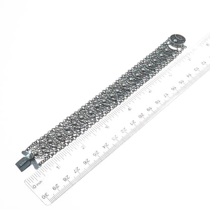 835 Silver Antique Netherlands Filigree Overlap Disc Oxidized Bracelet 6.75"
