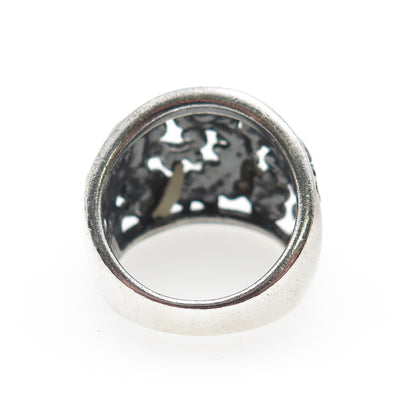 CFJ Collins Fine 925 Sterling Silver Vintage Flower Oxidized Ring Size 6.75