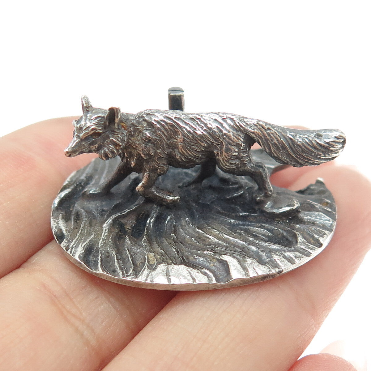 800 Silver Antique Italy Hunting Fox Oxidized Miniature Figurine