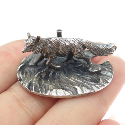 800 Silver Antique Italy Hunting Fox Oxidized Miniature Figurine