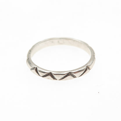 925 Sterling Silver Vintage Real White Topaz Zig Zag Band Ring Size 6