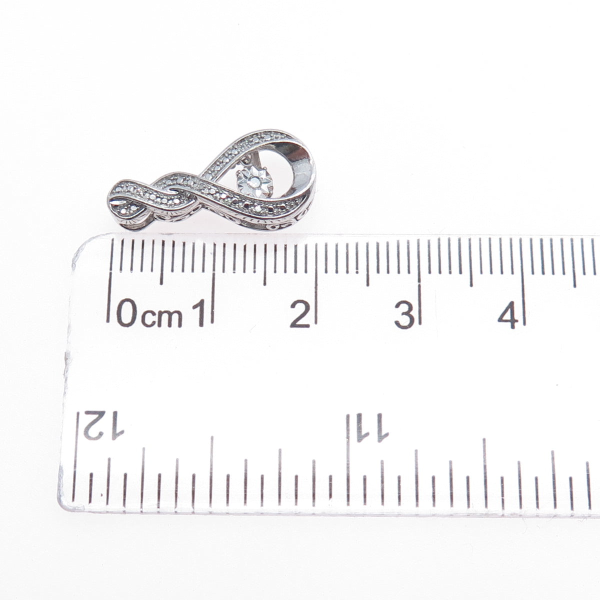 925 Sterling Silver Real Round-Cut Diamond Twisted Slide Mini Charm Pendant
