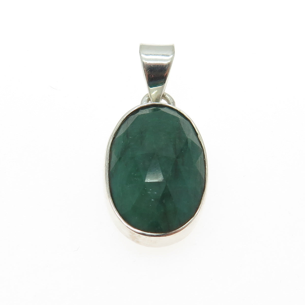 925 Sterling Silver Vintage Real Oval-Cut Emerald Pendant