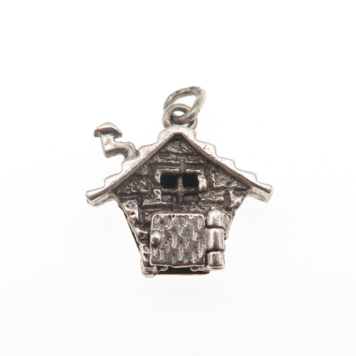 925 Sterling Silver Vintage Enamel Cabin Heart Oxidized Mini Open Charm Pendant