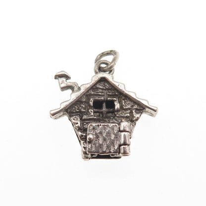 925 Sterling Silver Vintage Enamel Cabin Heart Oxidized Mini Open Charm Pendant