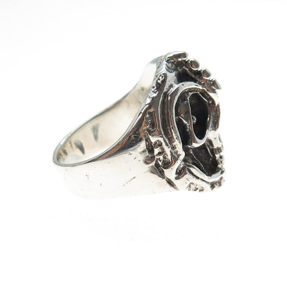 925 Sterling Silver Vintage Skull Oxidized Biker Ring Size 10.5