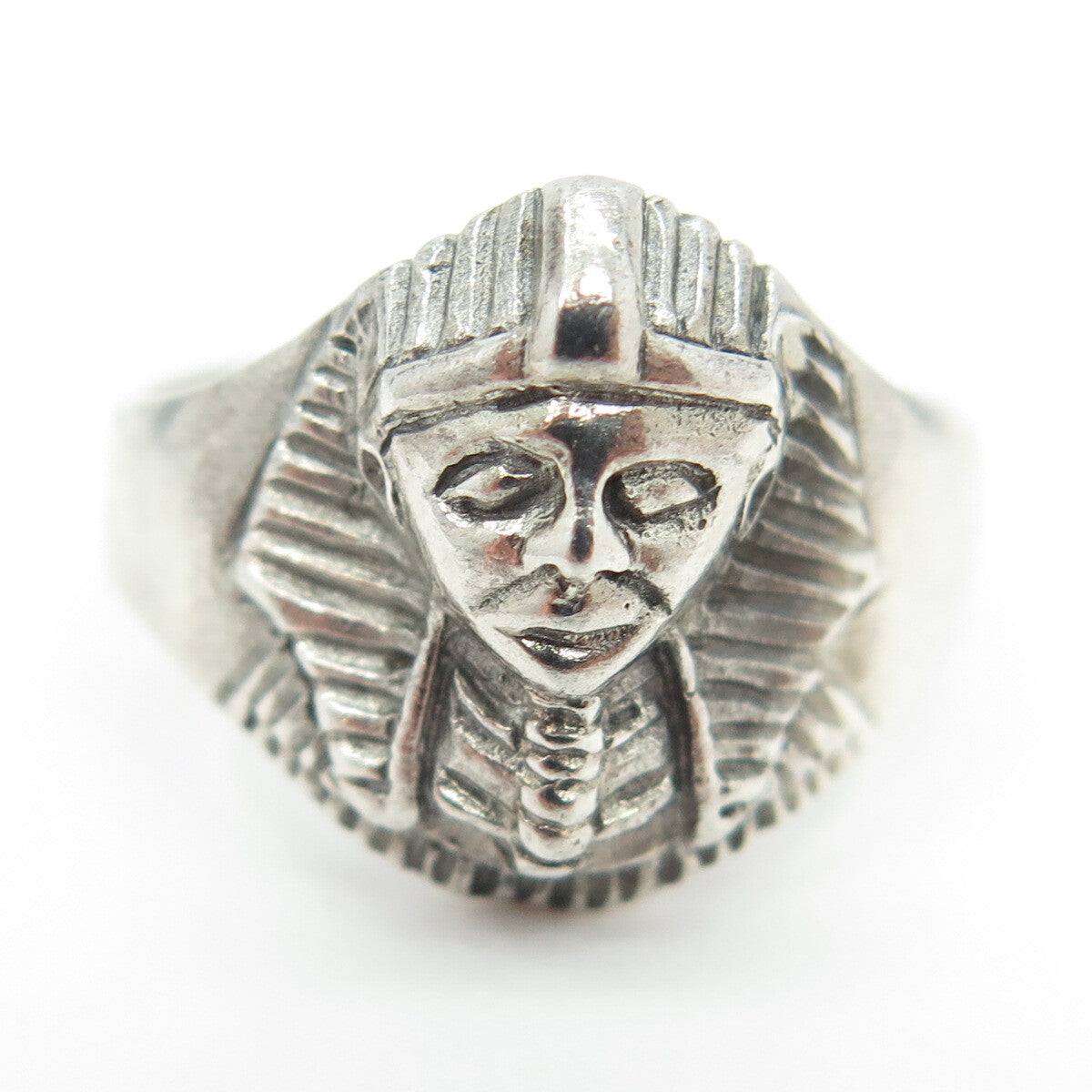 925 Sterling Silver Vintage King Tut Egyptian Pharaoh Ring Size 9.5