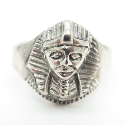 925 Sterling Silver Vintage King Tut Egyptian Pharaoh Ring Size 9.5