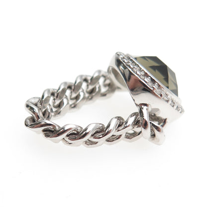 925 Sterling Silver Round-Cut Smoky & White C Z Cuban Chain Ring Size 7