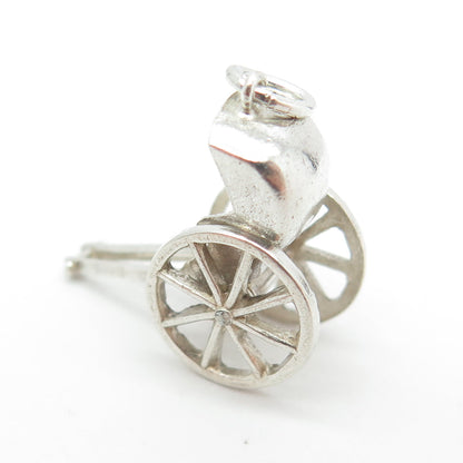 925 Sterling Silver Antique Art Deco Rickshaw Carriage 3D Pendant