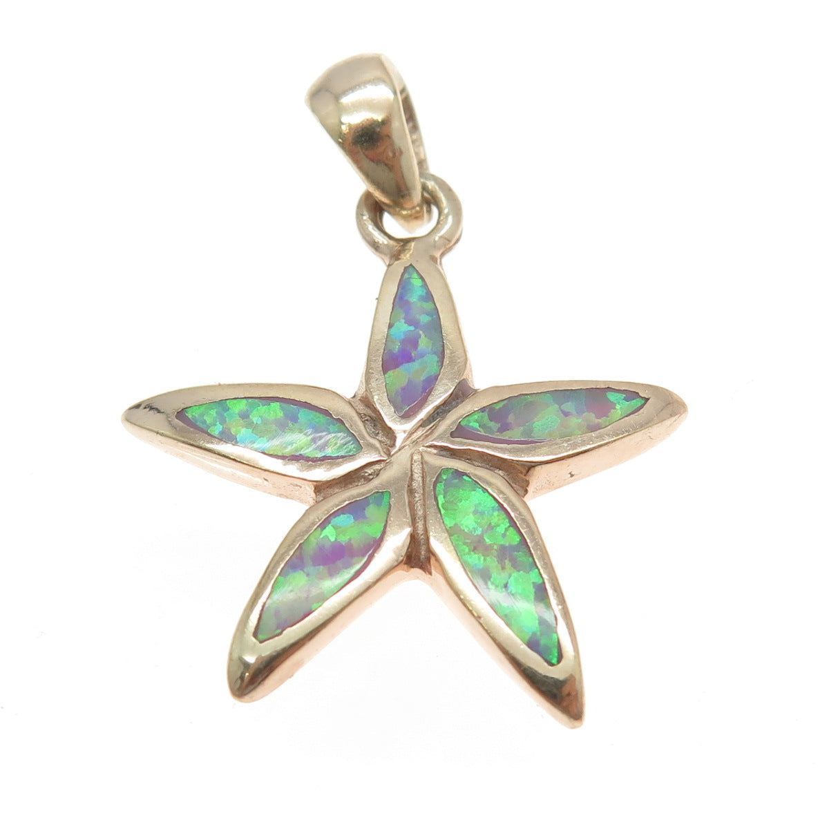 925 Sterling Silver Gold Plated Real Colorful Opal Gemstone Floral Pendant