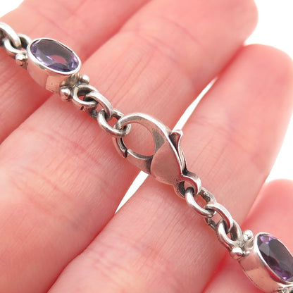 NICKY BUTLER 925 Sterling Silver Vintage Real Oval-Cut Amethyst Bracelet 7.25"