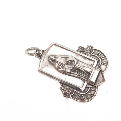 BLISS 925 Sterling Silver Antique Art Deco St. Ann Oxidized Charm Pendant