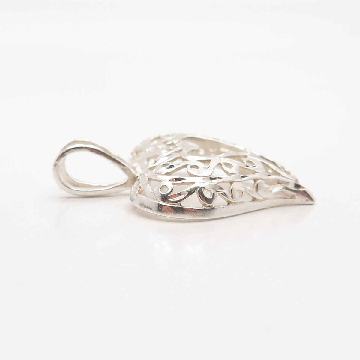 925 Sterling Silver Vintage Ornate Open Heart Slide Pendant