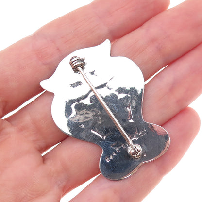 EFS Save the Children 925 Sterling Silver Vintage Wise Owl Oxidized Pin Brooch