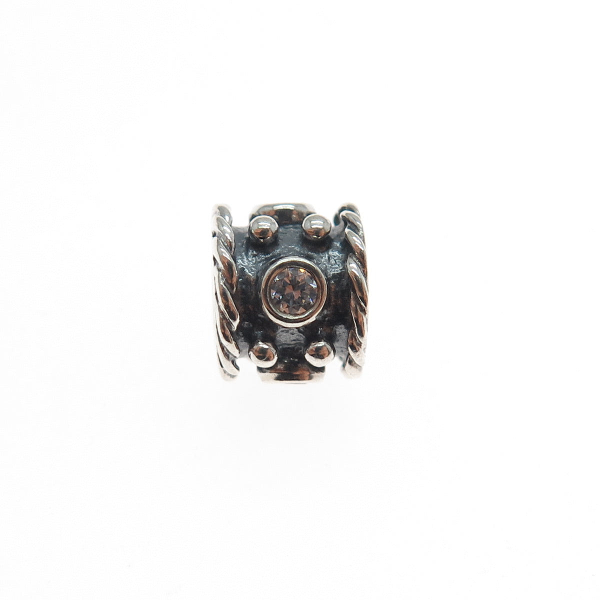 PANDORA 925 Sterling Silver Round-Cut C Z Oxy Crown Slide Bead Charm