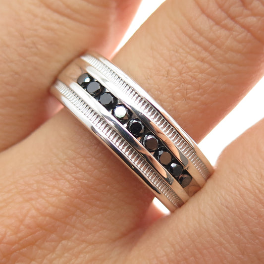 925 Sterling Silver Real Round-Cut Black Diamond Ring Size 13