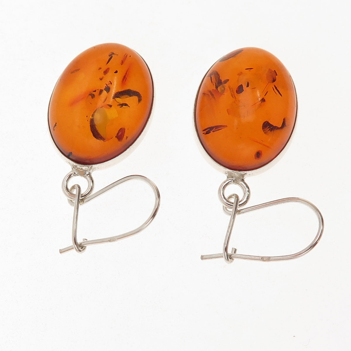 925 Sterling Silver Vintage Real Amber Dangle Earrings
