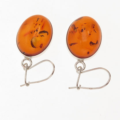 925 Sterling Silver Vintage Real Amber Dangle Earrings