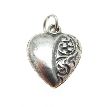 925 Sterling Silver Antique Art Deco Repousse Heart Chatelaine Mini Pendant