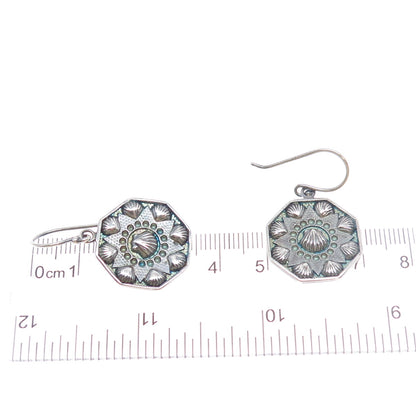 925 Sterling Silver Vintage Modernist Seashell Oxidized Dangle Earrings