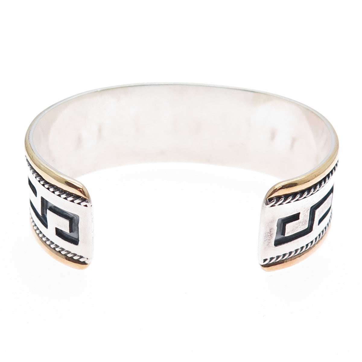 925 Sterling Silver 2-Tone Vintage Tribal Maze Adjustable Cuff Bracelet 7"