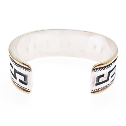 925 Sterling Silver 2-Tone Vintage Tribal Maze Adjustable Cuff Bracelet 7"