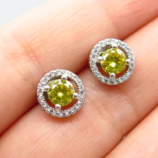 925 Sterling Silver White & Citrine-Tone C Z Heart Stud Earrings