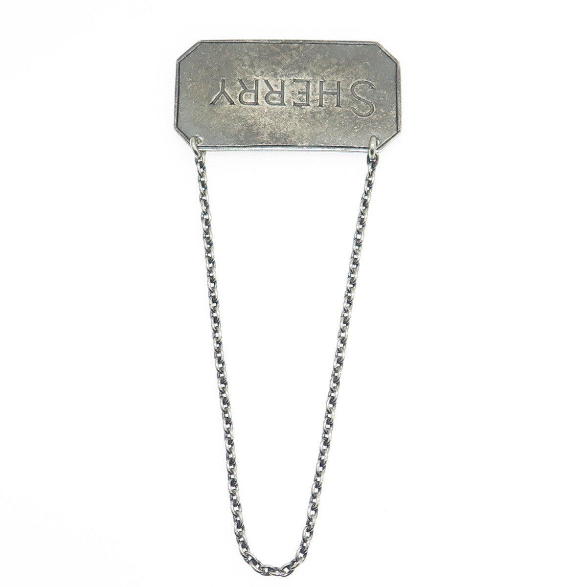 HUKIN & HEATH 925 Sterling Silver Antique Art Deco England "Sherry" Bottle Tag