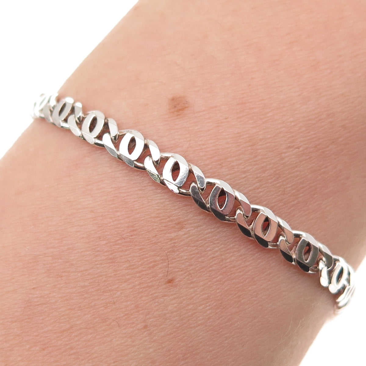925 Sterling Silver Vintage Italy Anchor Mariner Link Bracelet 7.5"