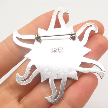 925 Sterling Silver Vintage Mexico Dotted Sun Pin Brooch
