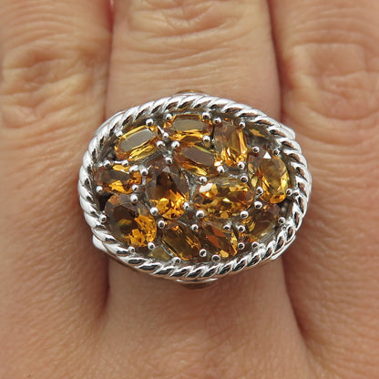FADI 925 Sterling Silver Real Oval-Cut Citrine Cluster Ring Size 7.25