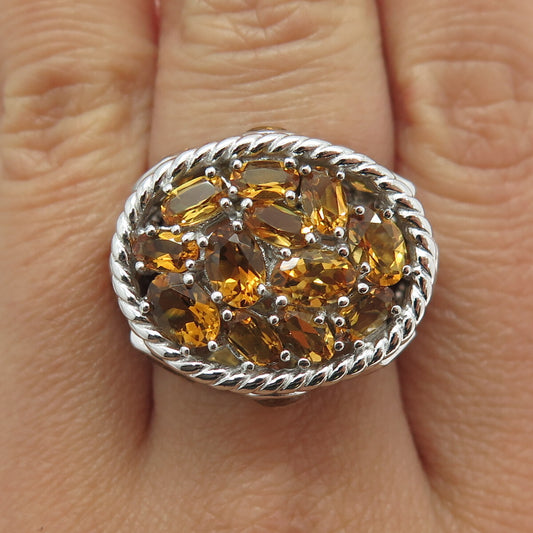 FADI 925 Sterling Silver Real Oval-Cut Citrine Cluster Ring Size 7.25