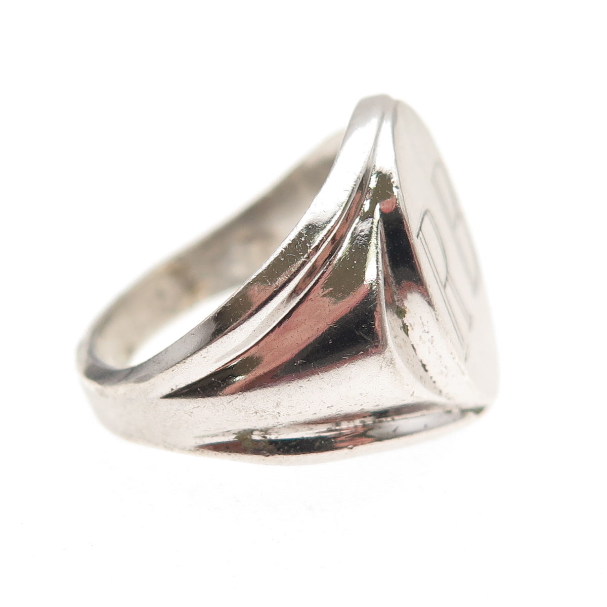 Vargas Sterling Silver Antique Art Deco Engraved RB Mono Signet Ring Size 6.25