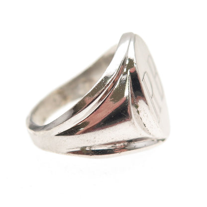 Vargas Sterling Silver Antique Art Deco Engraved RB Mono Signet Ring Size 6.25