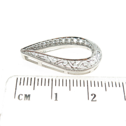 DIAG 925 Sterling Silver Round-Cut C Z Ornate Floral Teardrop Slide Pendant