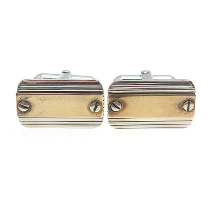 925 Sterling Silver 2-Tone Vintage Engravable Bullet Back Cufflinks
