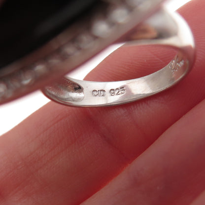 Clyde Duneier 925 Sterling Real Black Onyx & White Topaz Statement Ring Size 6